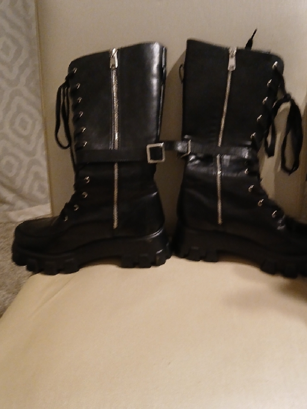 EGO Black Lace-Up Lug Platform Boots - Picture 3 of 4